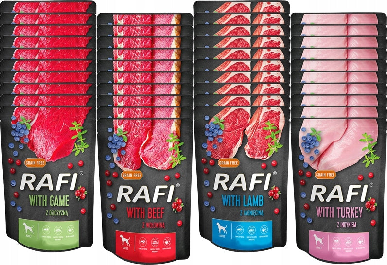RAFI Karma mokra dla psa bezzbożowa 40 x 300 g – saszetki dla dorosłych psów, mix smaków