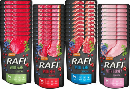 RAFI Karma mokra dla psa bezzbożowa 40 x 300 g – saszetki dla dorosłych psów, mix smaków