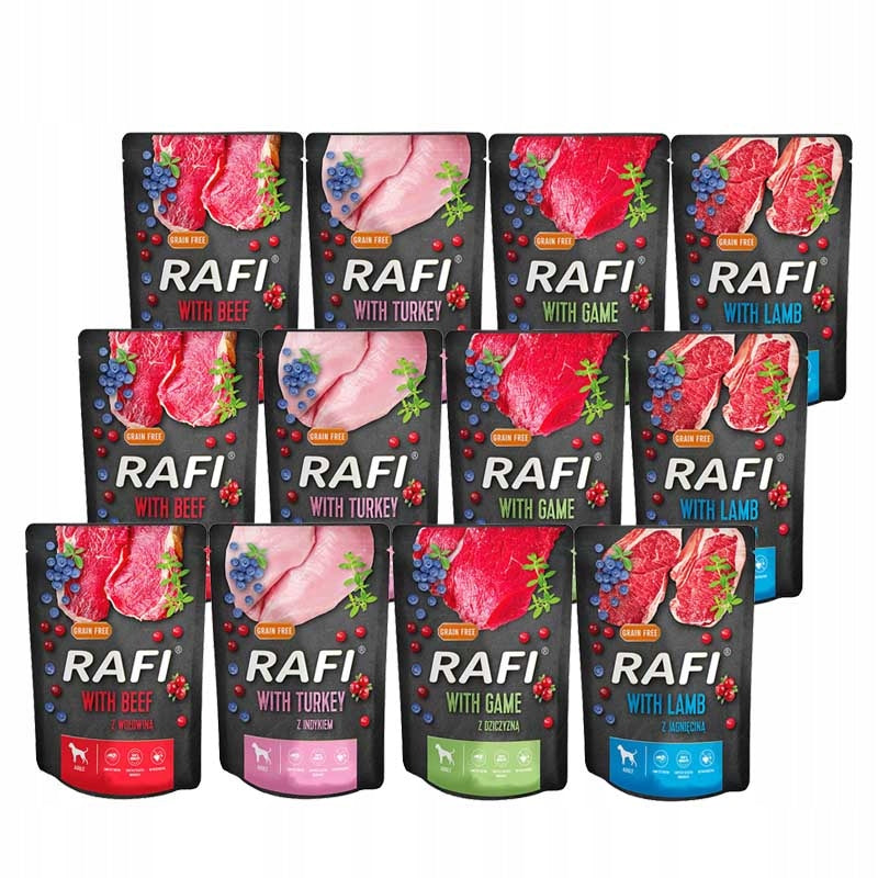 RAFI Karma mokra dla psa bezzbożowa 40 x 300 g – saszetki dla dorosłych psów, mix smaków