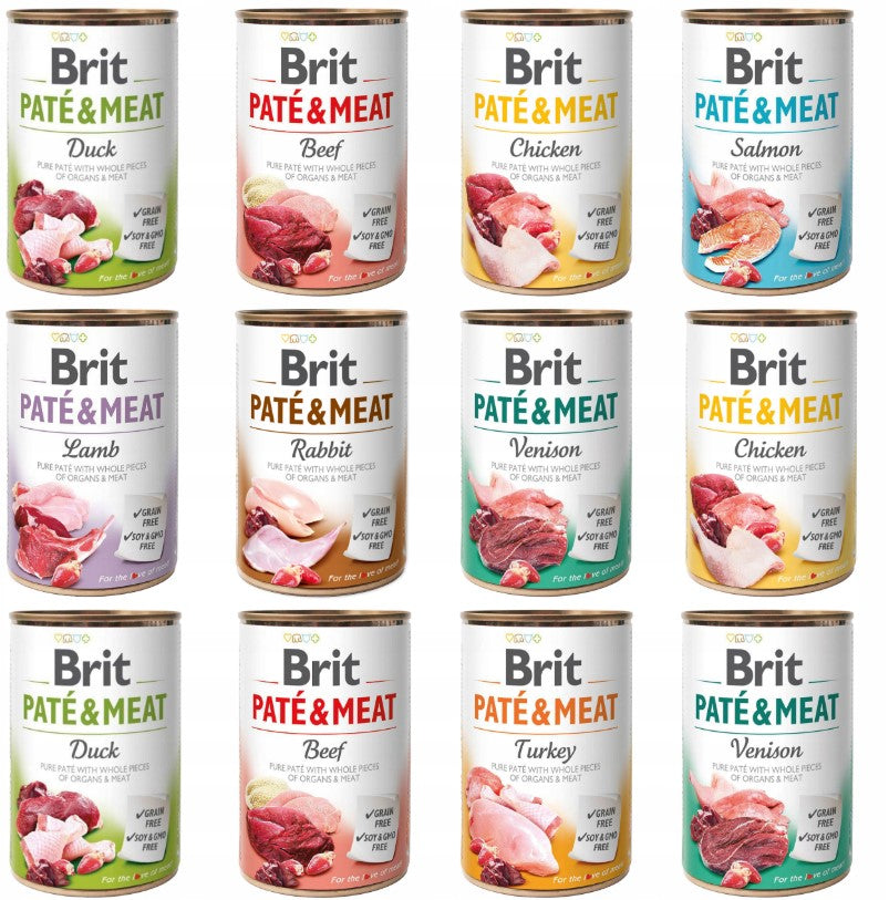 BRIT Pate & Meat karma mokra dla psa 12 x 400 g bezzbożowa, puszki – mix smaków