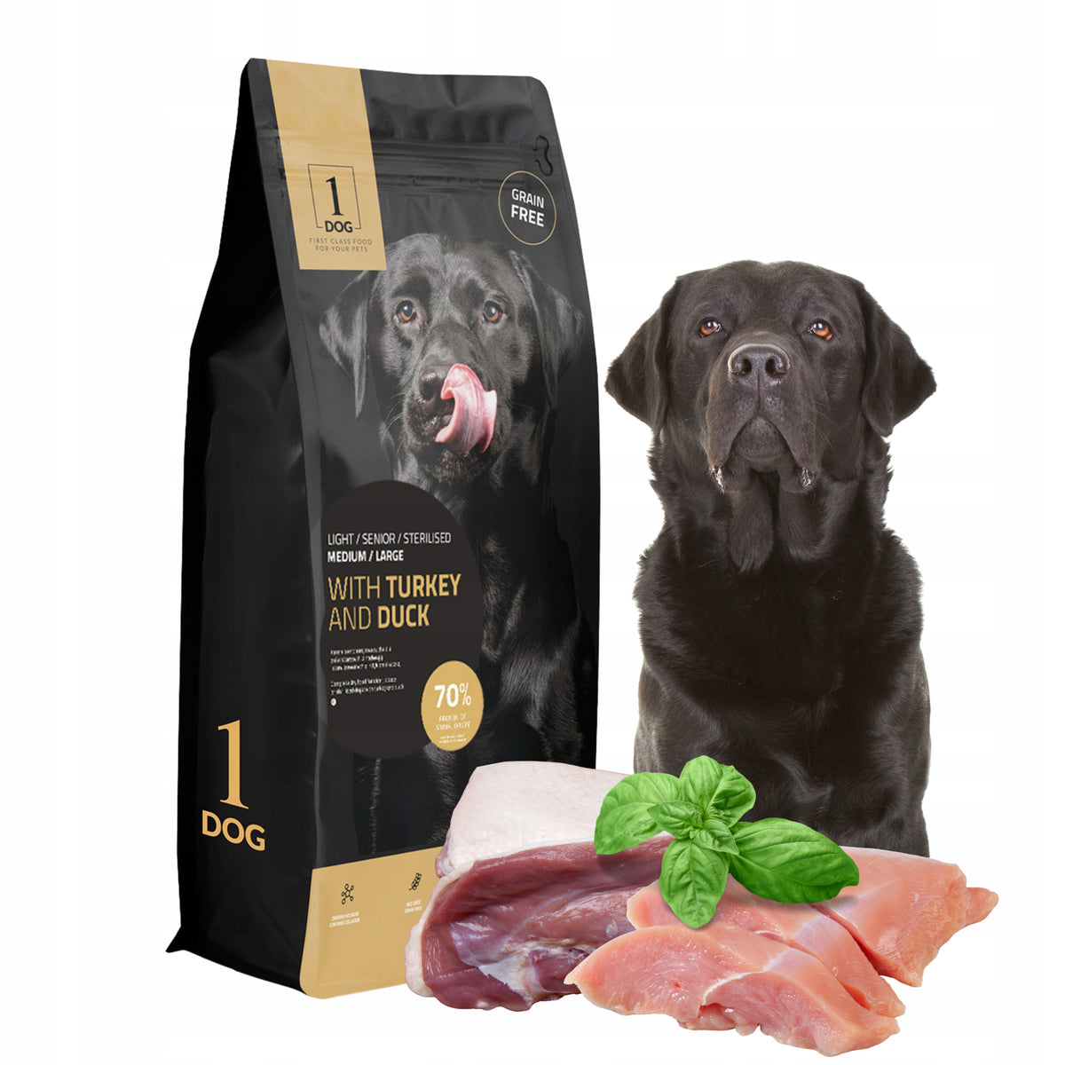 1DOG Karma sucha dla psa seniora 12 kg – bezzbożowa, indyk z kaczką, średnie i duże rasy
