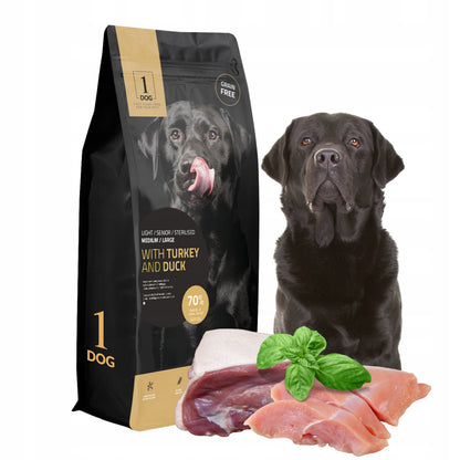 1DOG Karma sucha dla psa seniora 12 kg – bezzbożowa, indyk z kaczką, średnie i duże rasy