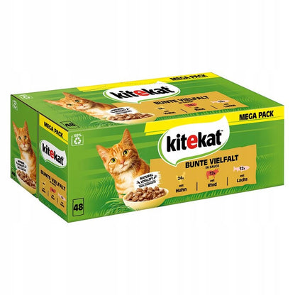 Kitekat karma mokra dla kota w saszetkach 48 x 85 g – mix smaków, kurczak, wołowina, łosoś
