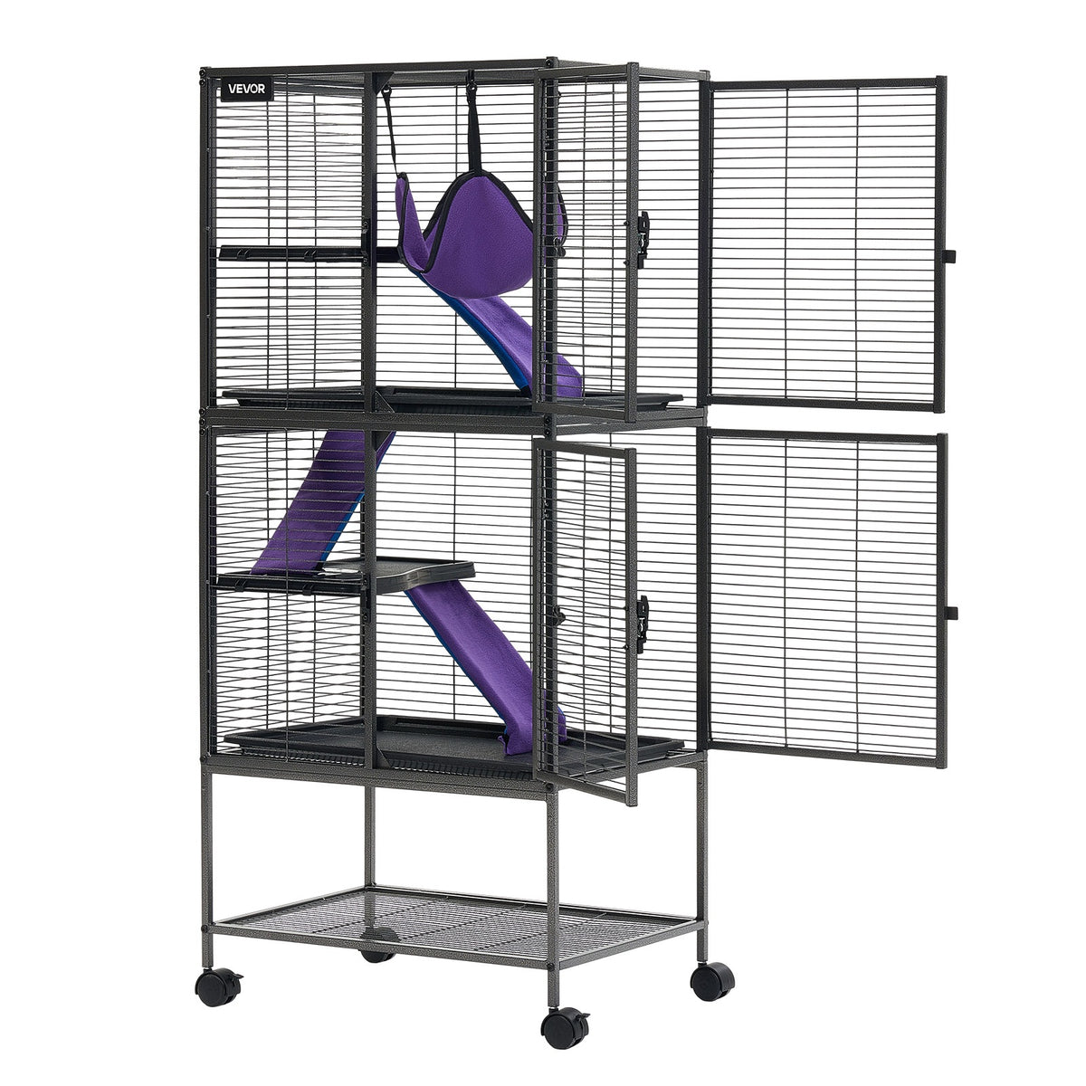 Vevor Klatka dla fretki i szynszyli 61x44x138 cm na kółkach, z rampą – czarna