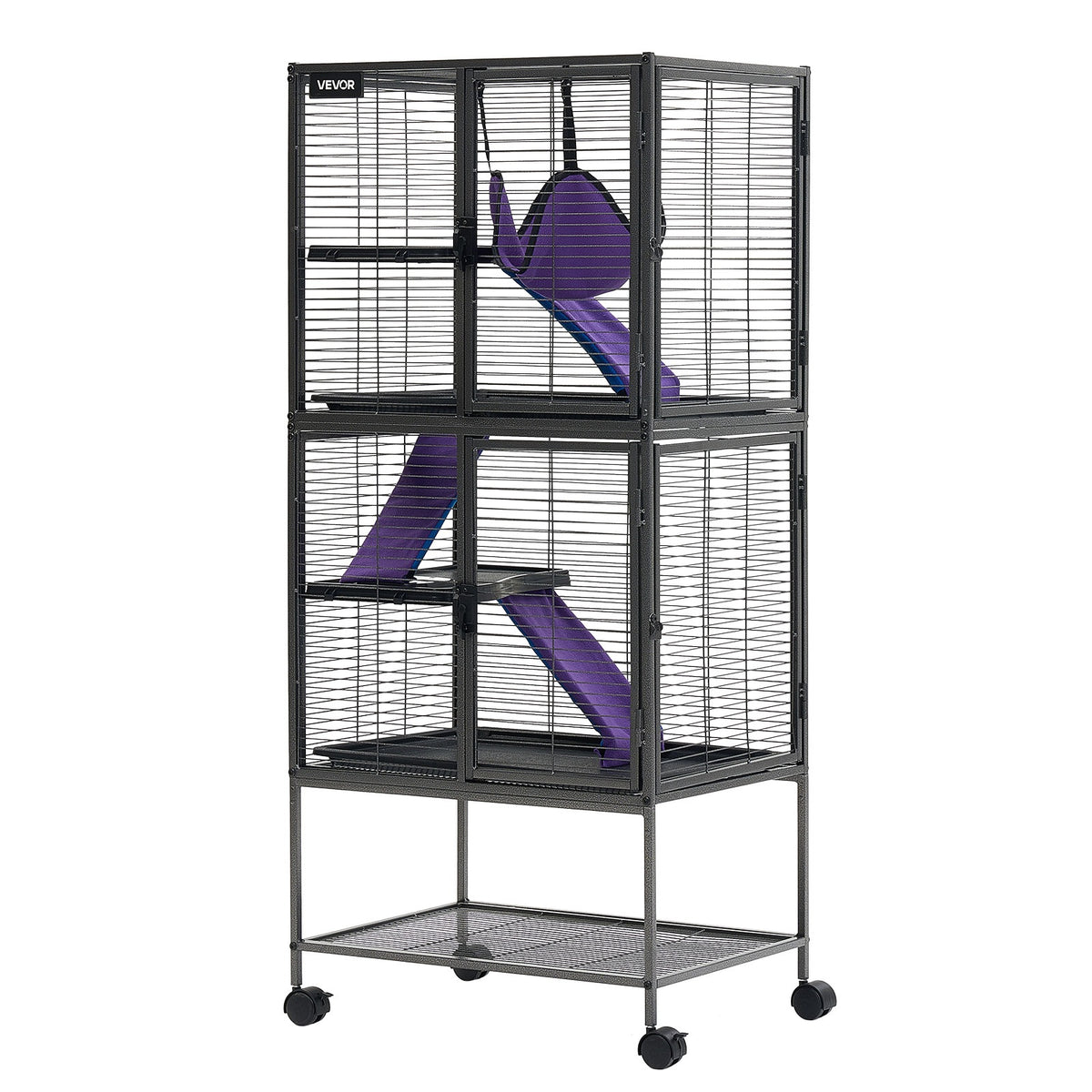 Vevor Klatka dla fretki i szynszyli 61x44x138 cm na kółkach, z rampą – czarna