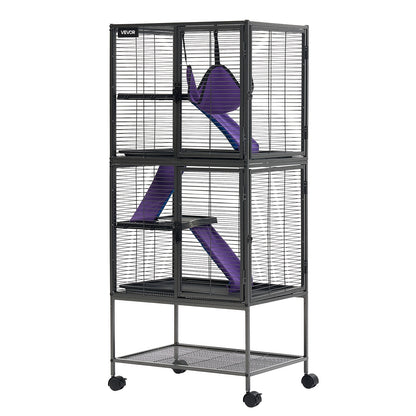 Vevor Klatka dla fretki i szynszyli 61x44x138 cm na kółkach, z rampą – czarna