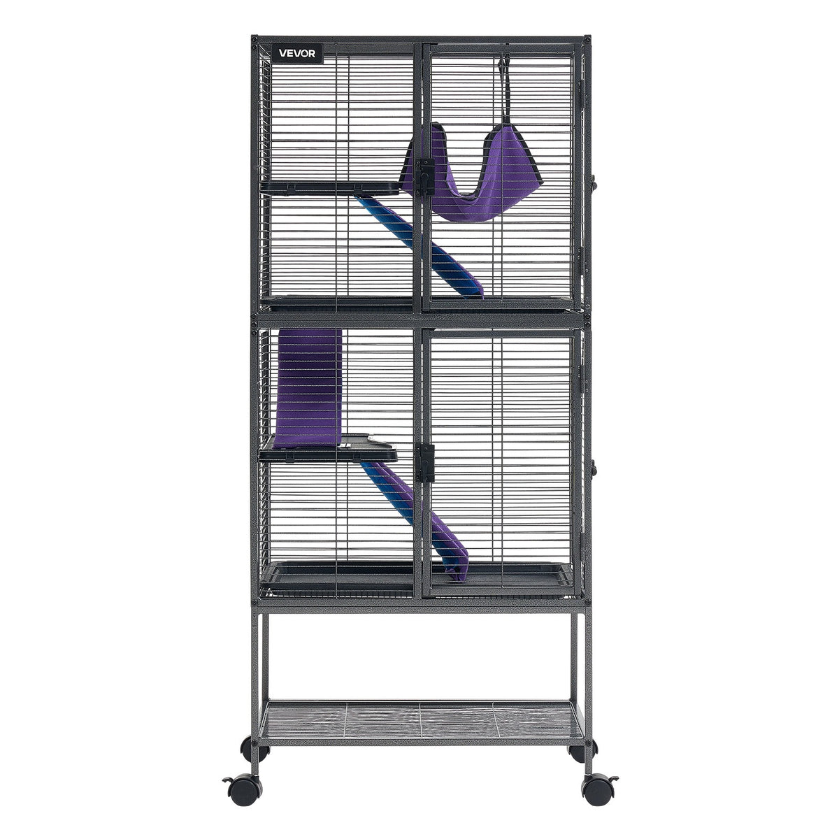Vevor Klatka dla fretki i szynszyli 61x44x138 cm na kółkach, z rampą – czarna