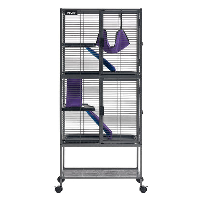 Vevor Klatka dla fretki i szynszyli 61x44x138 cm na kółkach, z rampą – czarna