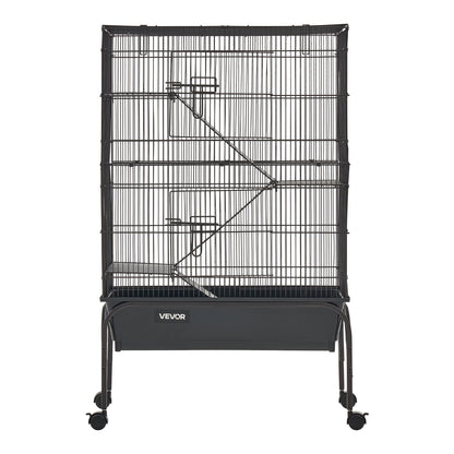 Vevor Klatka dla fretki i szynszyli 63x36x101 cm na kółkach, z rampą i tacką – brązowo-czarna