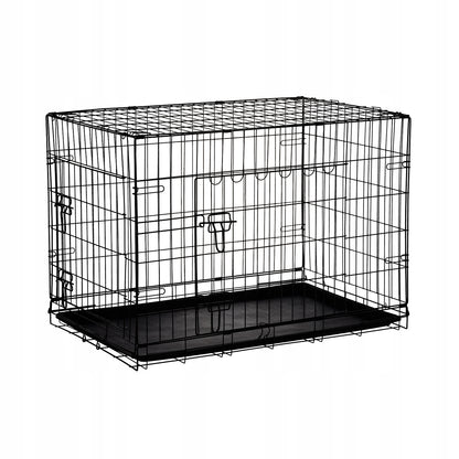 Klatka kennelowa dla psa 107x69x75 cm metalowa, składana, z dwojgiem drzwi i kuwetą