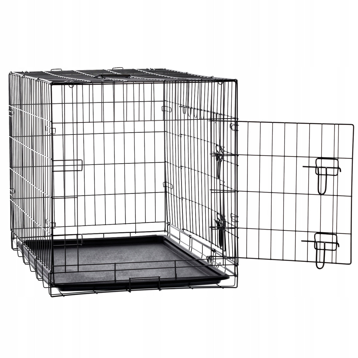 Klatka kennelowa dla psa 107x69x75 cm metalowa, składana, z dwojgiem drzwi i kuwetą