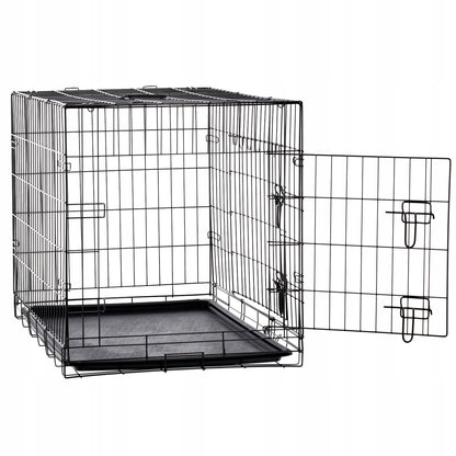 Klatka kennelowa dla psa 107x69x75 cm metalowa, składana, z dwojgiem drzwi i kuwetą