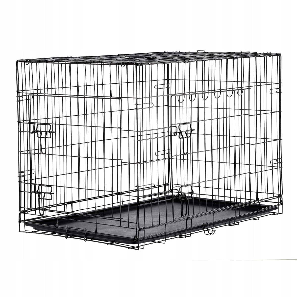 Klatka kennelowa dla psa 107x69x75 cm metalowa, składana, z dwojgiem drzwi i kuwetą