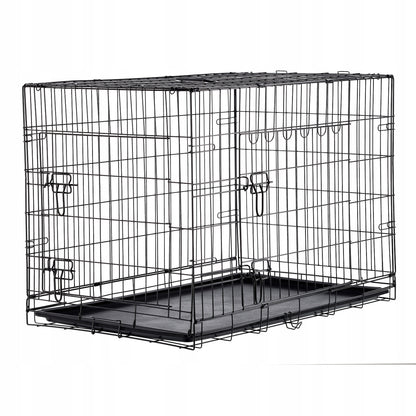 Klatka kennelowa dla psa 107x69x75 cm metalowa, składana, z dwojgiem drzwi i kuwetą