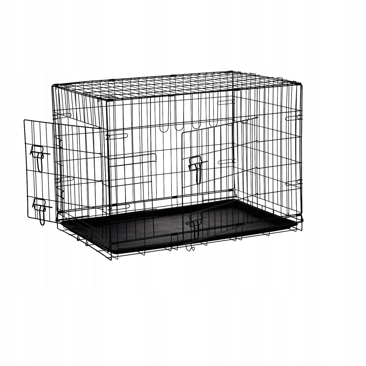 Klatka kennelowa dla psa 107x69x75 cm metalowa, składana, z dwojgiem drzwi i kuwetą