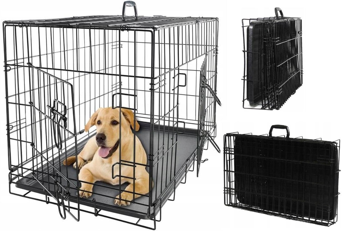 Klatka kennelowa dla psa 64x42x49 cm M – składana, metalowa, z tacą i dwojgiem drzwi