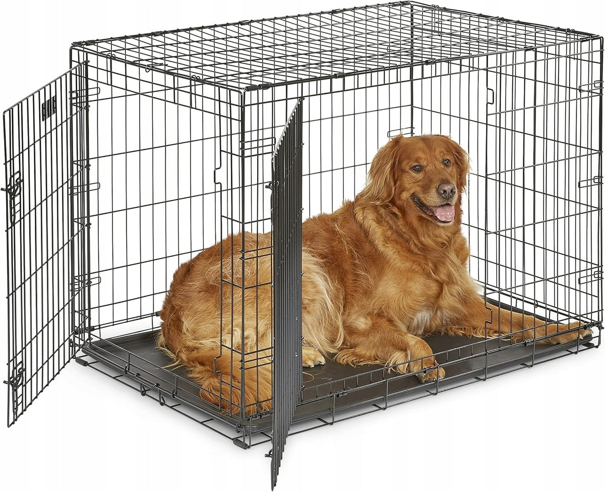 Klatka kennelowa dla psa 75x47x54 cm, rozmiar M, składana, dwoje drzwi, stal – czarna