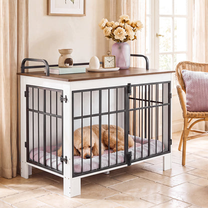 Drewniana klatka dla psa 100x60x75 cm z dwoma wejściami – kojec i stolik, biała