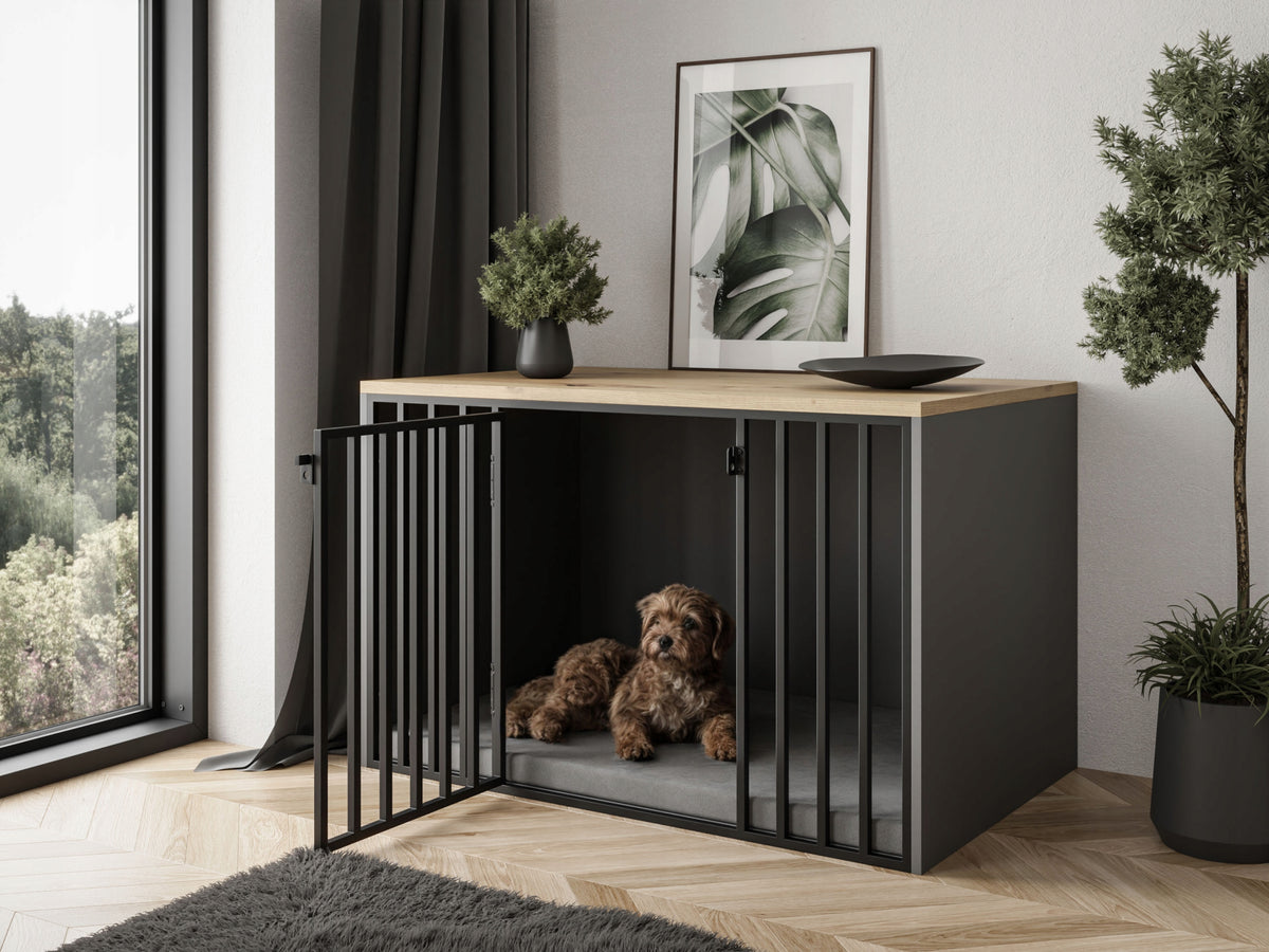 Klatka kennelowa dla psa 135x85x105 cm z podłogą – mebel z płyty i metalu, rasy olbrzymie