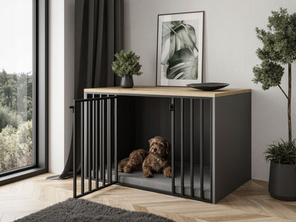 Klatka kennelowa dla psa 135x85x105 cm z podłogą – mebel z płyty i metalu, rasy olbrzymie