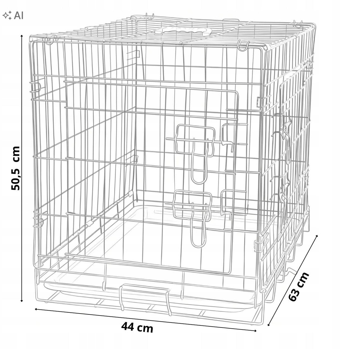 Metalowa klatka kennelowa dla psa 63 x 44 x 50,5 cm z kuwetą, składana – rozmiar M/L