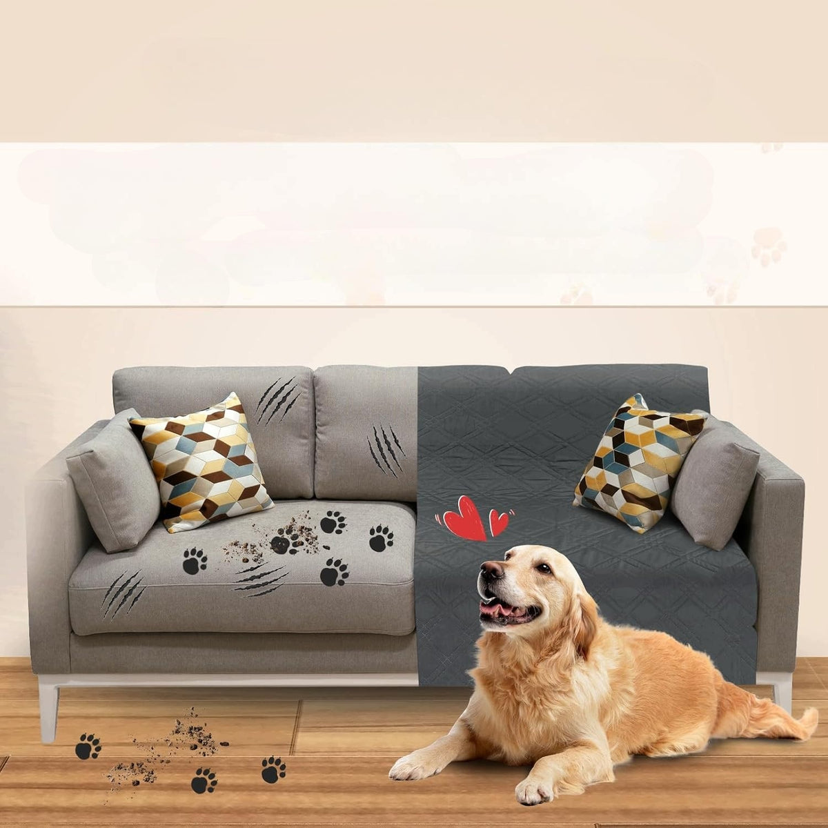 Wodoodporny koc ochronny dla psa na kanapę 152 x 127 cm, membrana TPU, do prania – szary