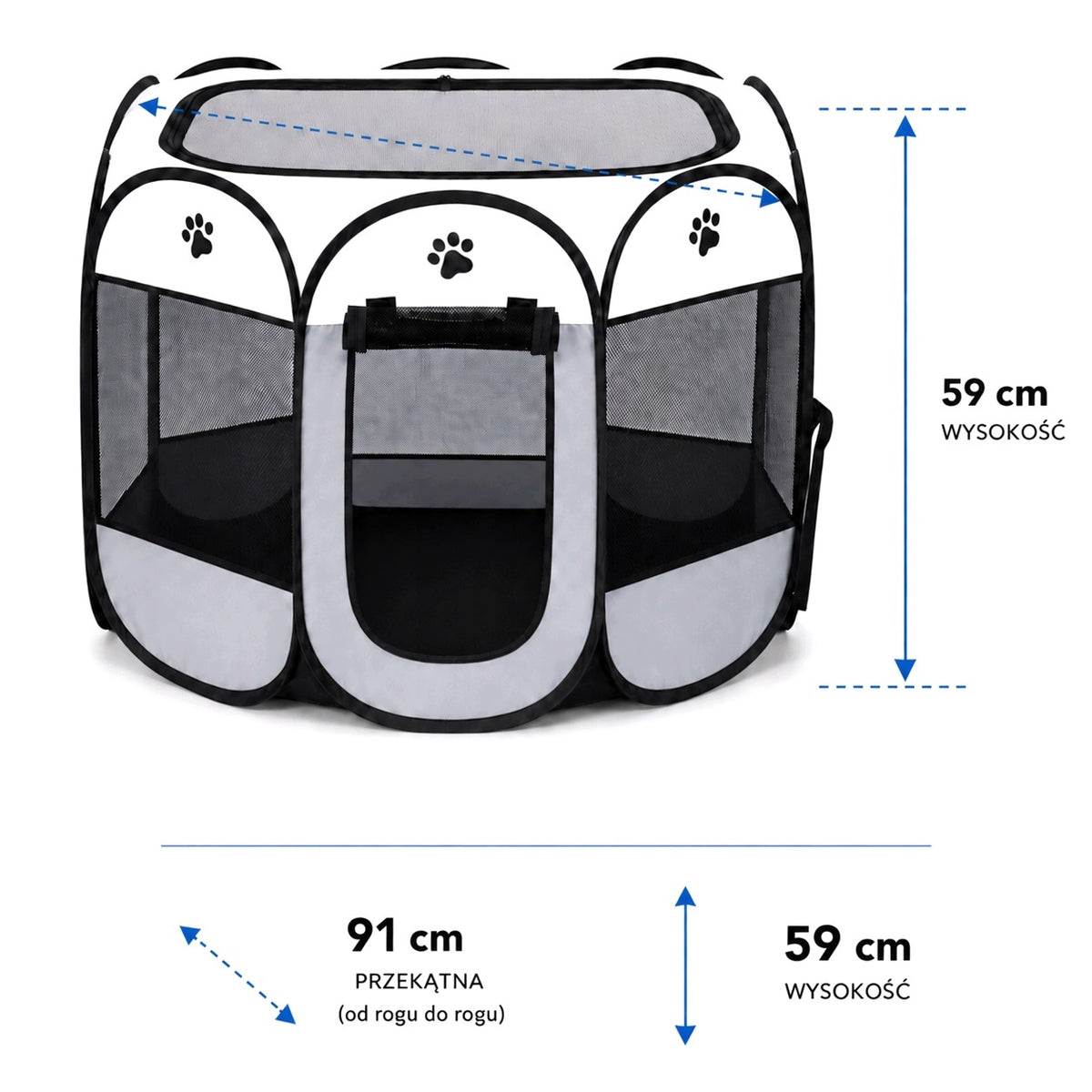 Petify Kojec dla psa i kota składany 91 x 91 x 59 cm z siatką – materiałowy