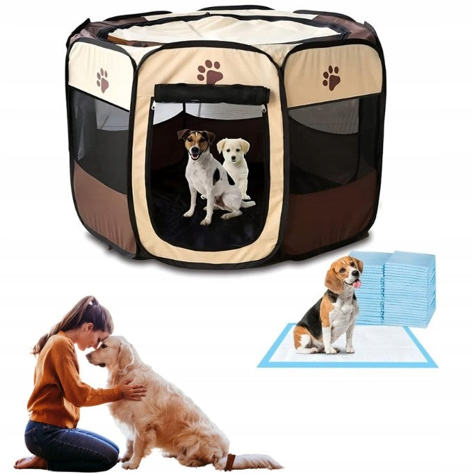 ANIMAL SUITE Składany kojec dla psa ośmiokątny 112 x 112 x 61 cm z podłogą – 36 podkładów
