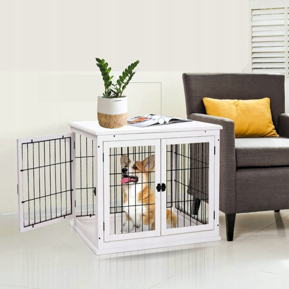 Oh!Dog drewniana klatka dla psa 80x58x66,5 cm z dwoma wejściami – kojec i stolik