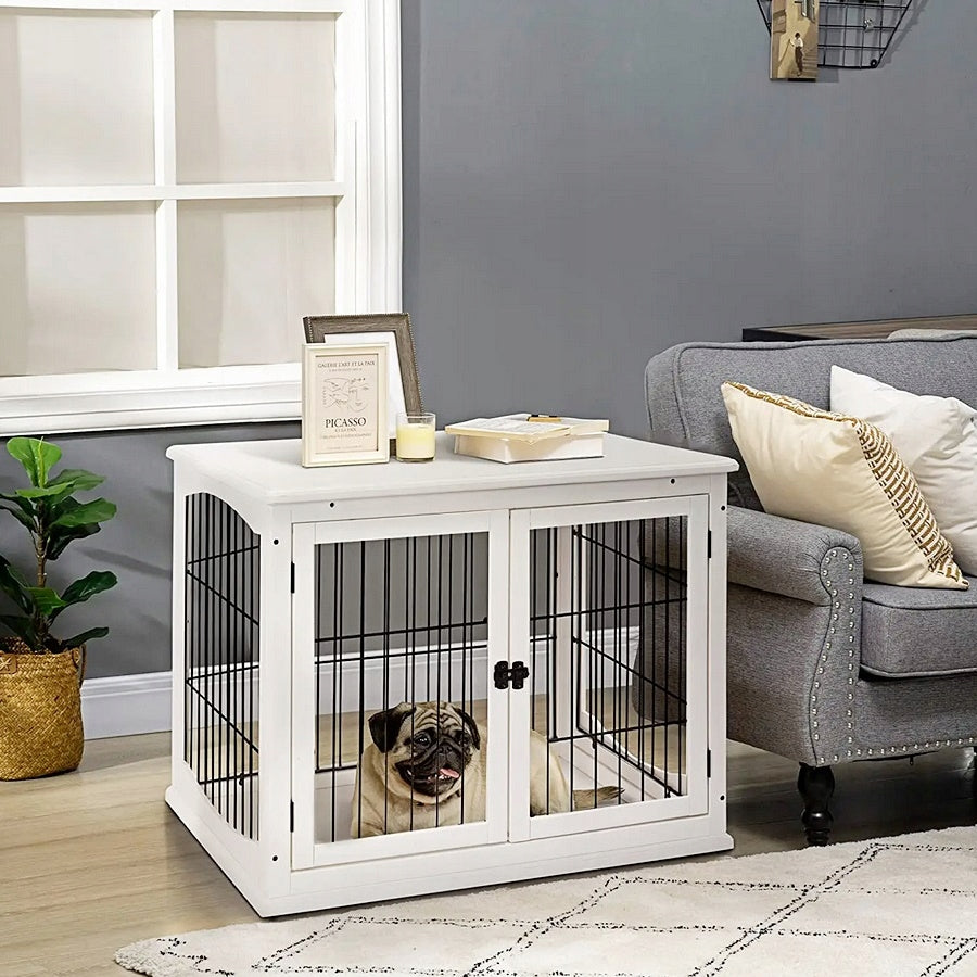 Oh!Dog drewniana klatka dla psa 80x58x66,5 cm z dwoma wejściami – kojec i stolik