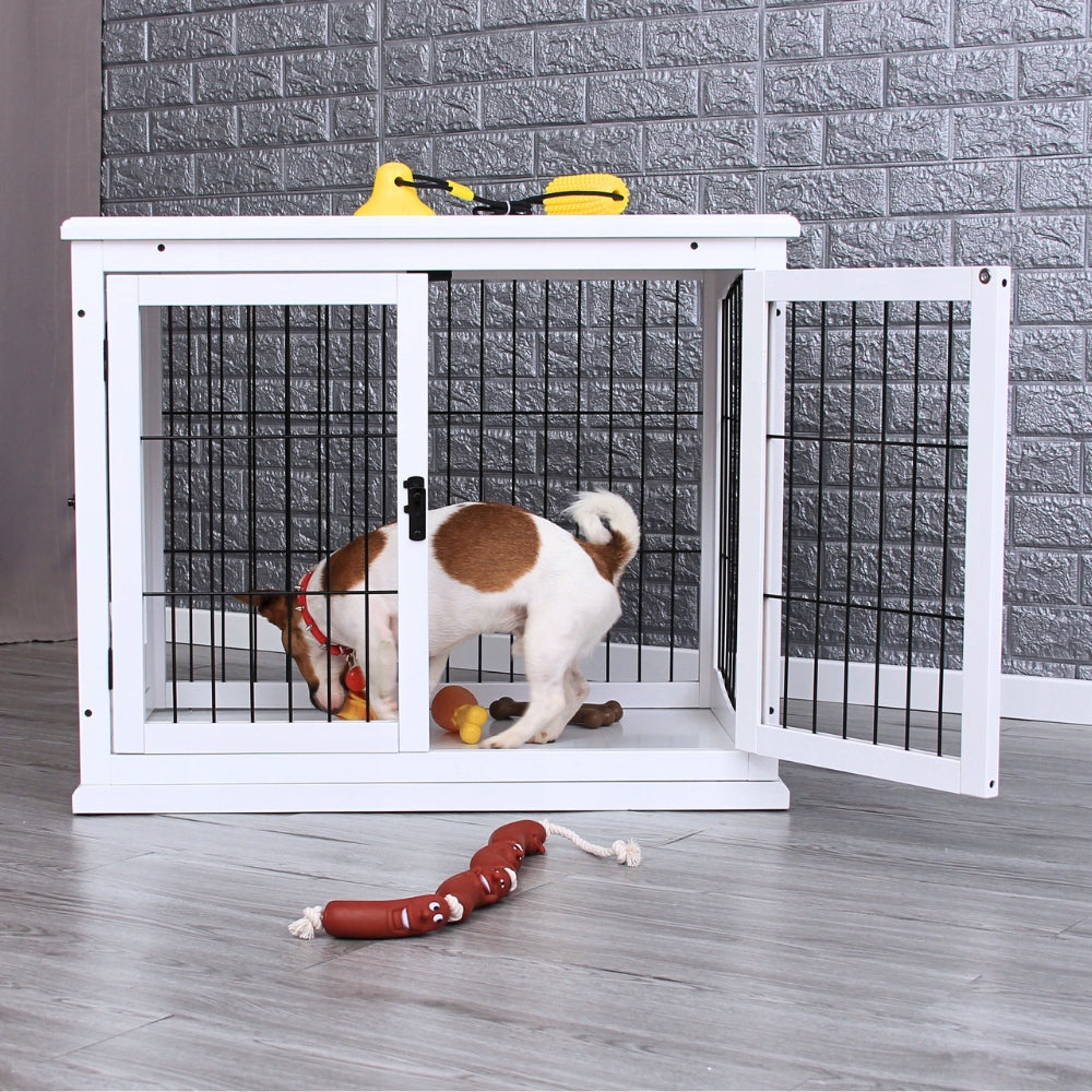 Oh!Dog drewniana klatka dla psa 80x58x66,5 cm z dwoma wejściami – kojec i stolik
