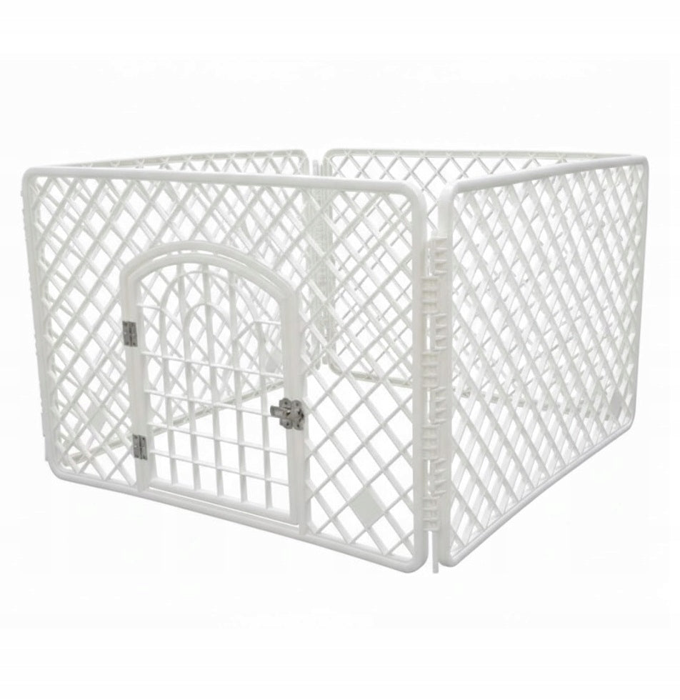 K&M Kojec dla psa i szczeniąt 90 x 90 x 60 cm składany, z bramką, model I220 – biały