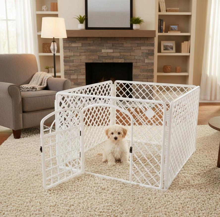 K&M Kojec dla psa i szczeniąt 90 x 90 x 60 cm składany, z bramką, model I220 – biały