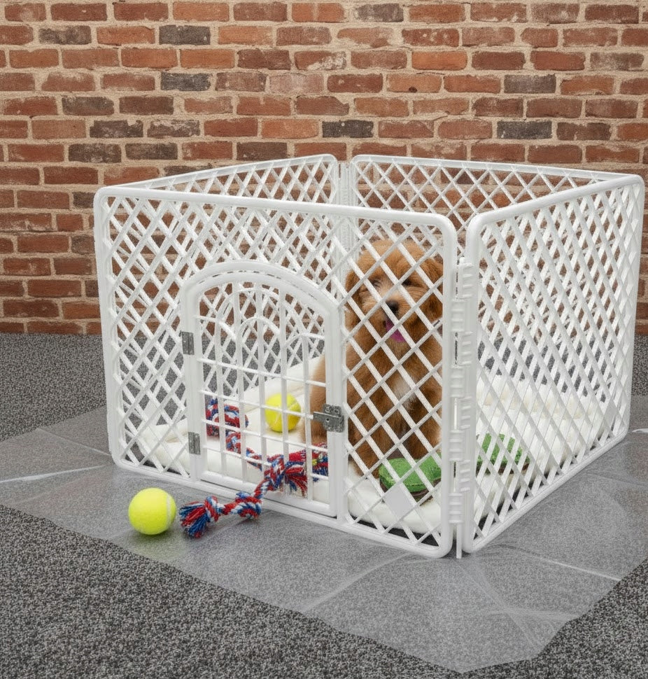 K&M Kojec dla psa i szczeniąt 90 x 90 x 60 cm składany, z bramką, model I220 – biały
