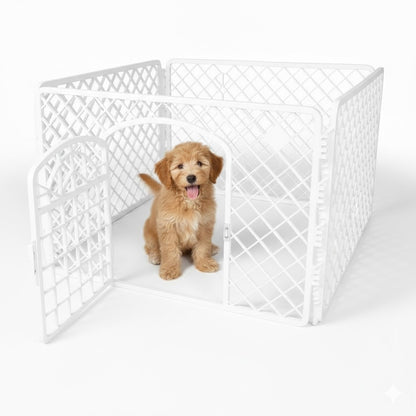 K&M Kojec dla psa i szczeniąt 90 x 90 x 60 cm składany, z bramką, model I220 – biały