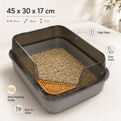 Kuweta dla kota otwarta 45×30×17 cm z wysokimi bokami i łopatką – szara