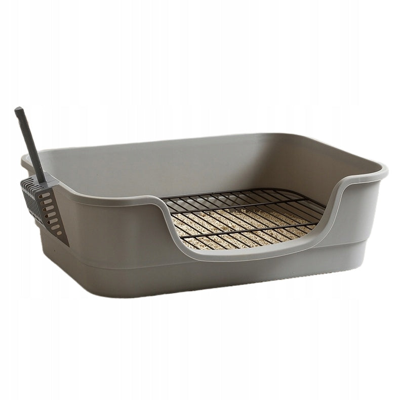 Kuweta otwarta dla kota 47,5 x 35 x 15 cm z rusztem i łopatką do żwirku – szara