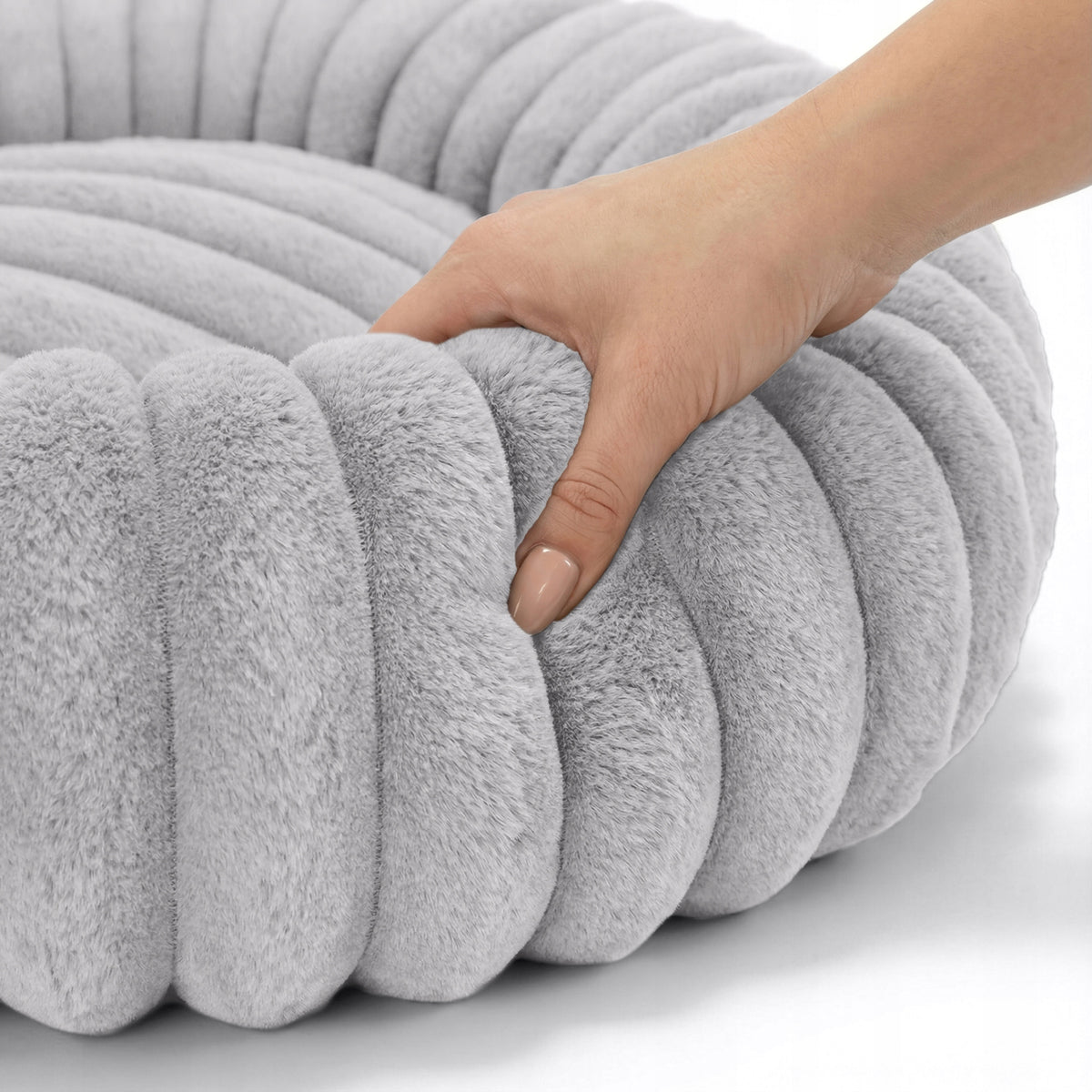 Dogguru Legowisko dla psa i kota okrągłe 60 cm, miękkie futerko, antypoślizgowe – szare