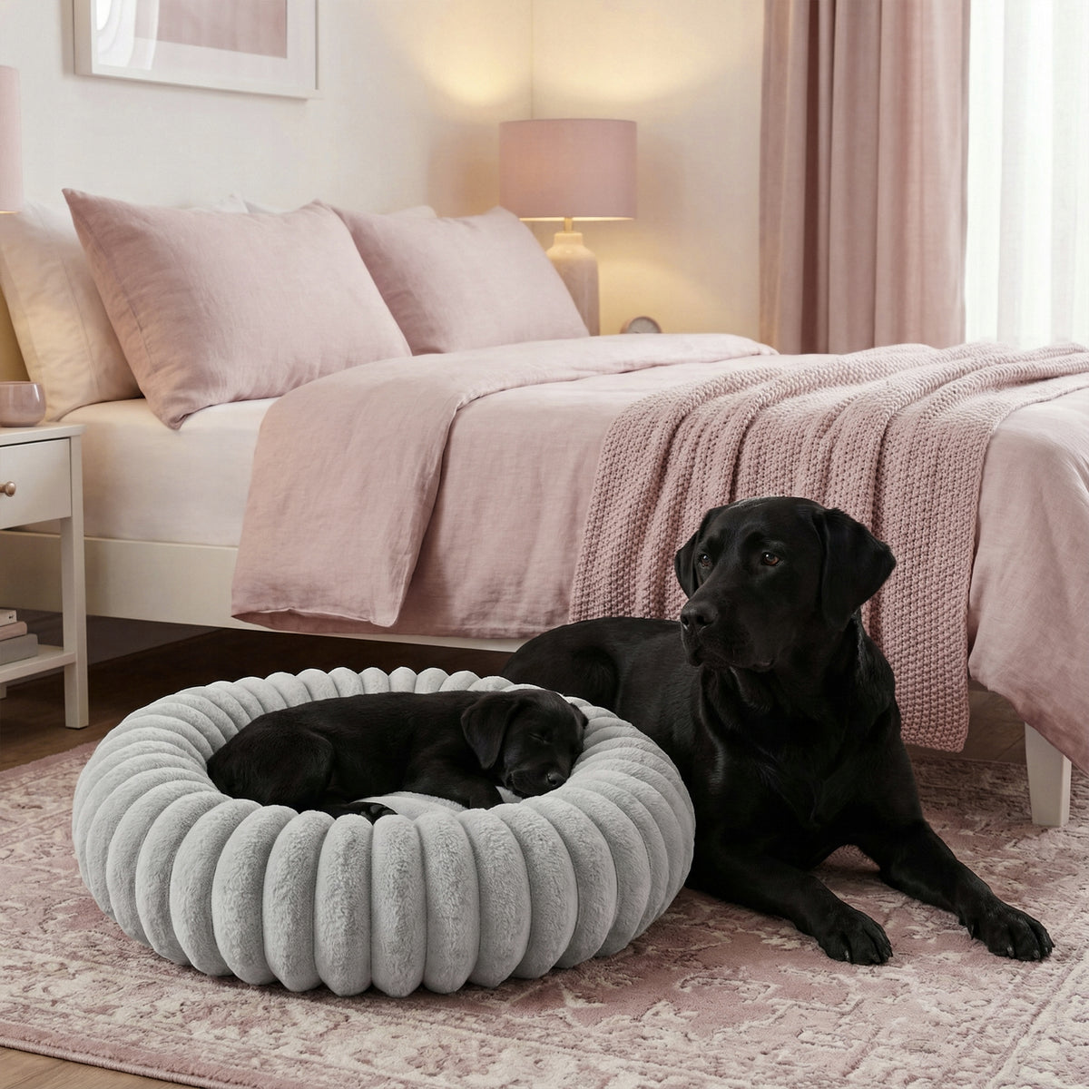 Dogguru Legowisko dla psa i kota okrągłe 60 cm, miękkie futerko, antypoślizgowe – szare