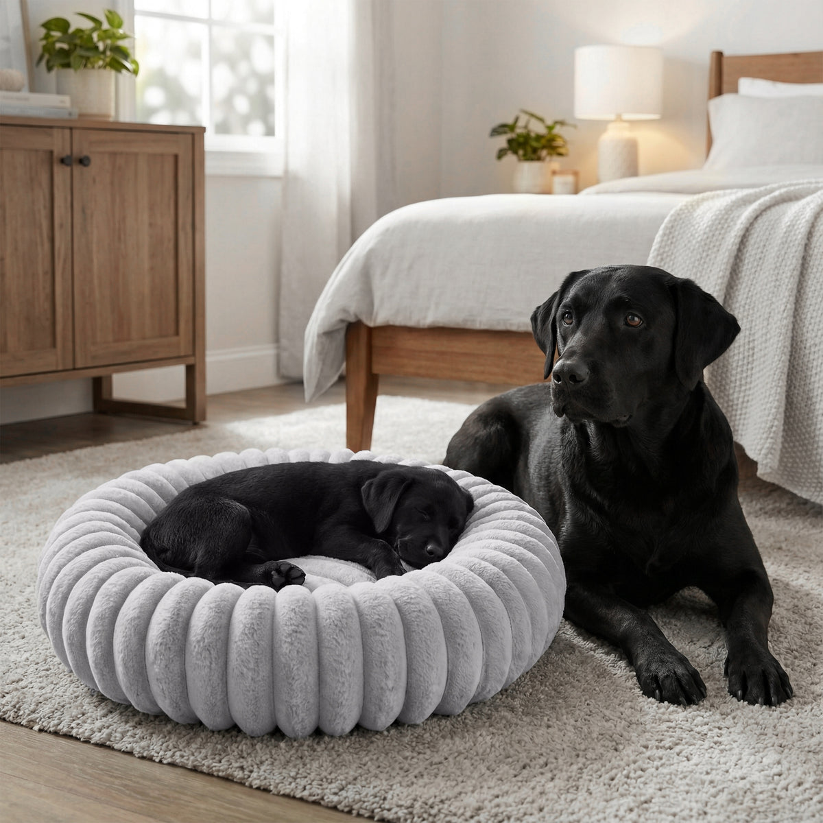 Dogguru Legowisko dla psa i kota okrągłe 60 cm, miękkie futerko, antypoślizgowe – szare