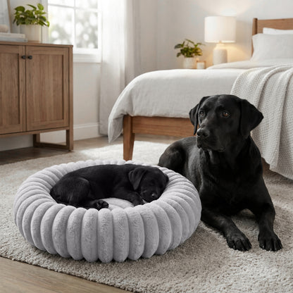 Dogguru Legowisko dla psa i kota okrągłe 60 cm, miękkie futerko, antypoślizgowe – szare