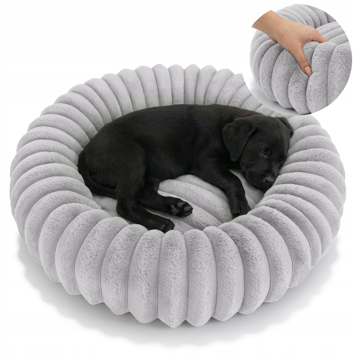 Dogguru Legowisko dla psa i kota okrągłe 60 cm, miękkie futerko, antypoślizgowe – szare