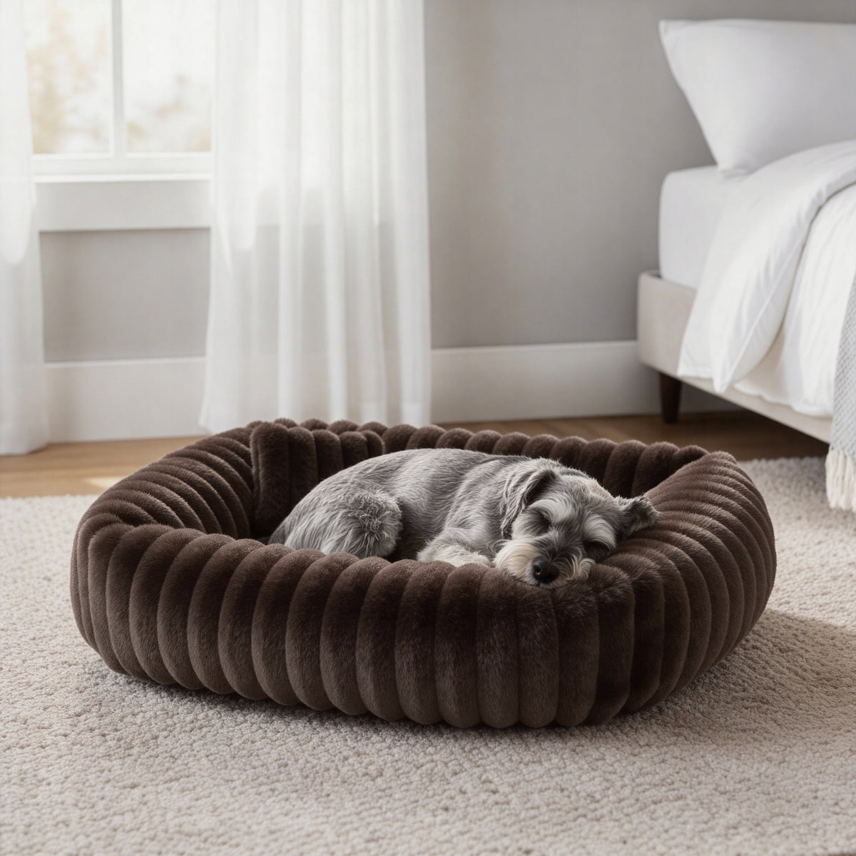 Dogguru Tola legowisko dla psa i kota 80x70 cm z poduszkami, futerko królicze – brązowe