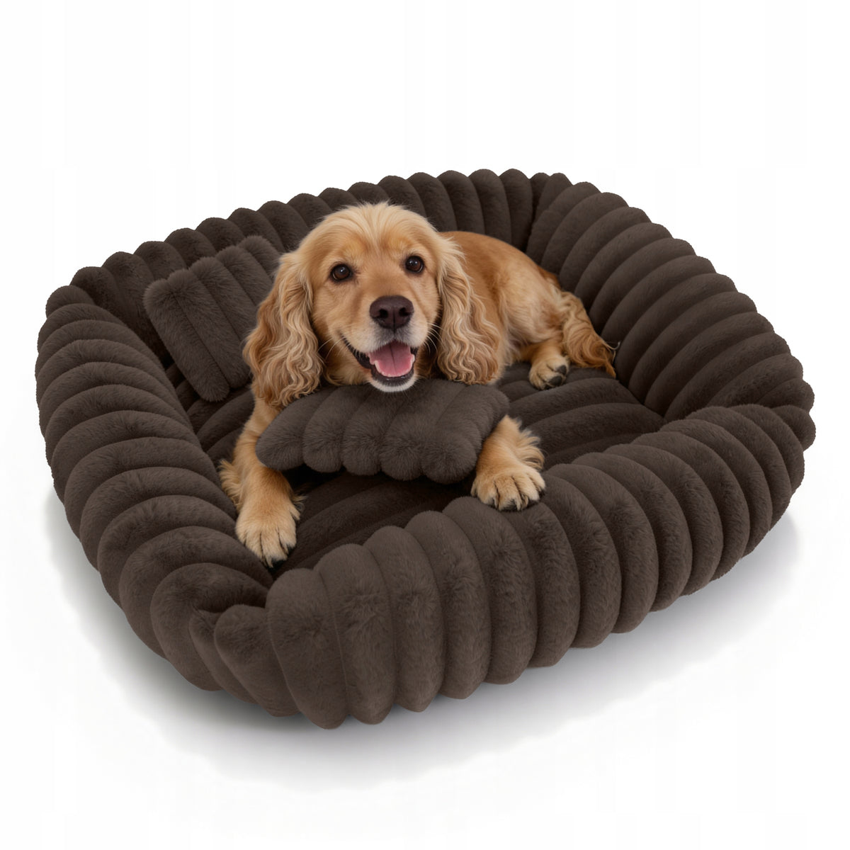 Dogguru Tola legowisko dla psa i kota 80x70 cm z poduszkami, futerko królicze – brązowe