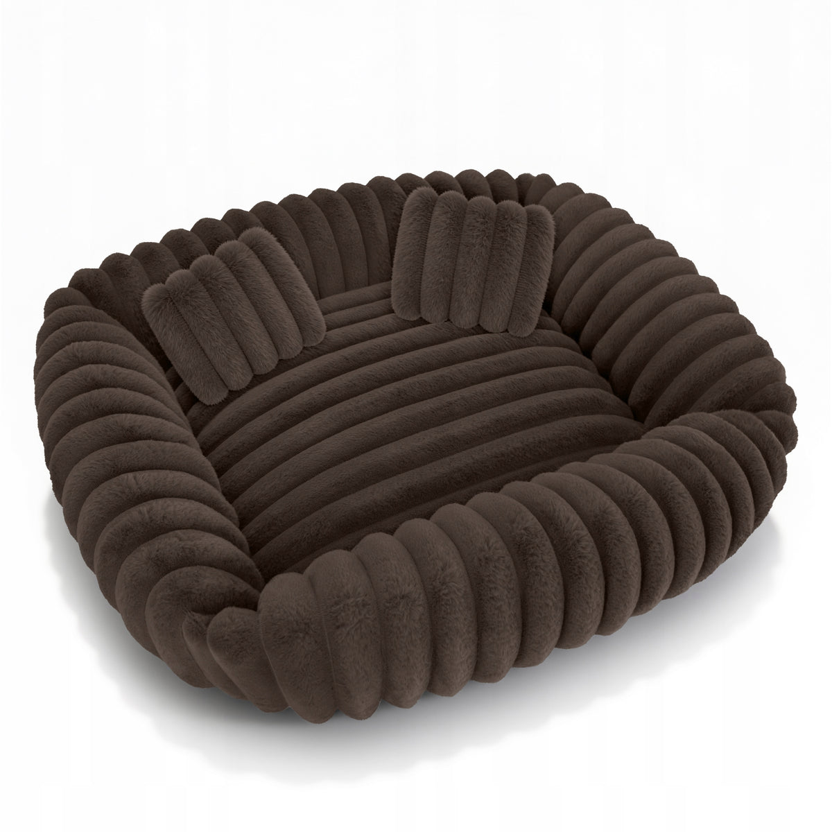 Dogguru Tola legowisko dla psa i kota 80x70 cm z poduszkami, futerko królicze – brązowe