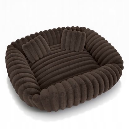 Dogguru Tola legowisko dla psa i kota 80x70 cm z poduszkami, futerko królicze – brązowe
