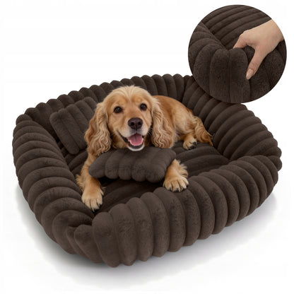 Dogguru Tola legowisko dla psa i kota 80x70 cm z poduszkami, futerko królicze – brązowe