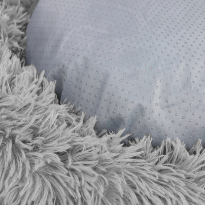 Legowisko dla psa i kota shaggy owalne 90 cm, miękkie, antypoślizgowe – szare