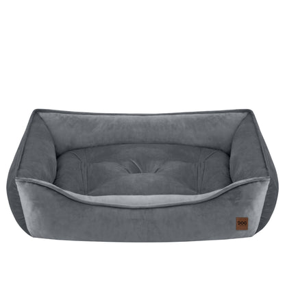Legowisko dla psa kanapa 90x60 cm z welurem velvet i 2 poduszkami, owalne – szare