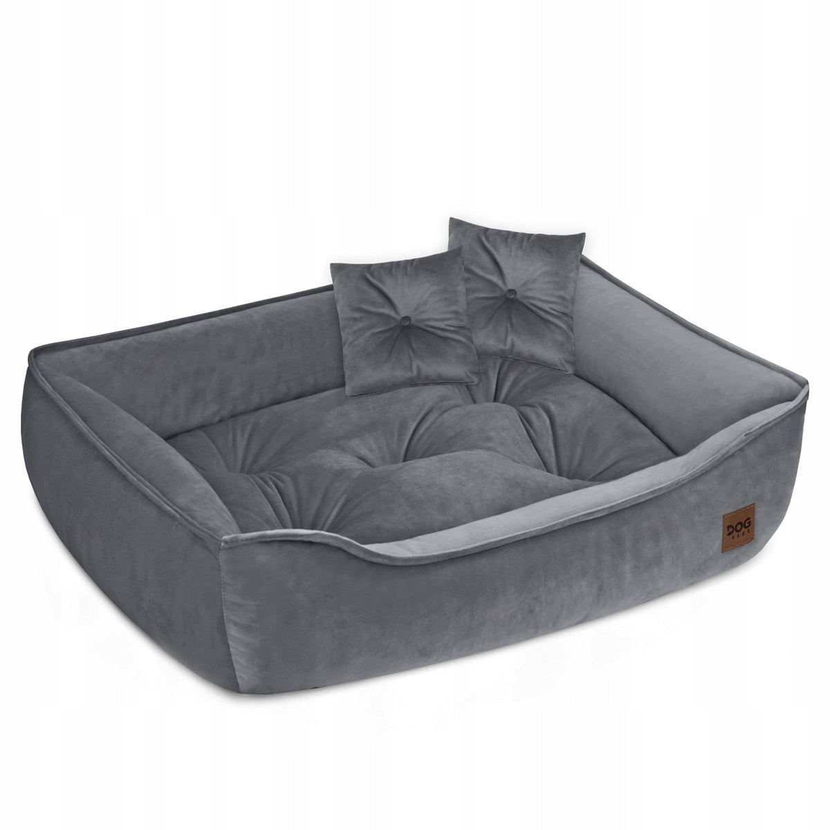 Legowisko dla psa kanapa 90x60 cm z welurem velvet i 2 poduszkami, owalne – szare